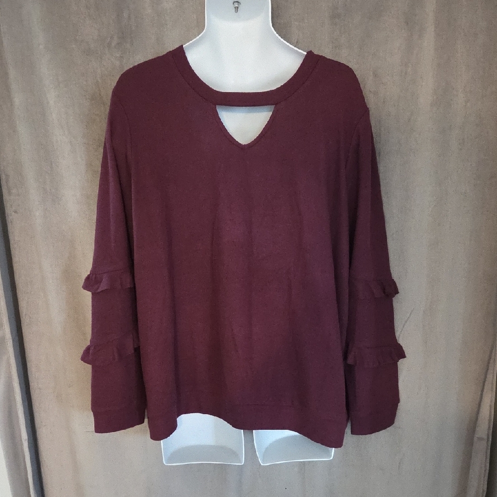 NWT Rafaella 3X Maroon Ruffle Sleeve Sweater